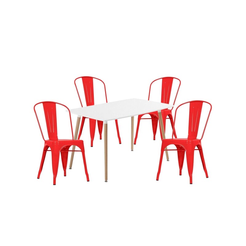 Juego de comedor mesa rectangular 120x80 + 4 Sillas Tolix Rojo