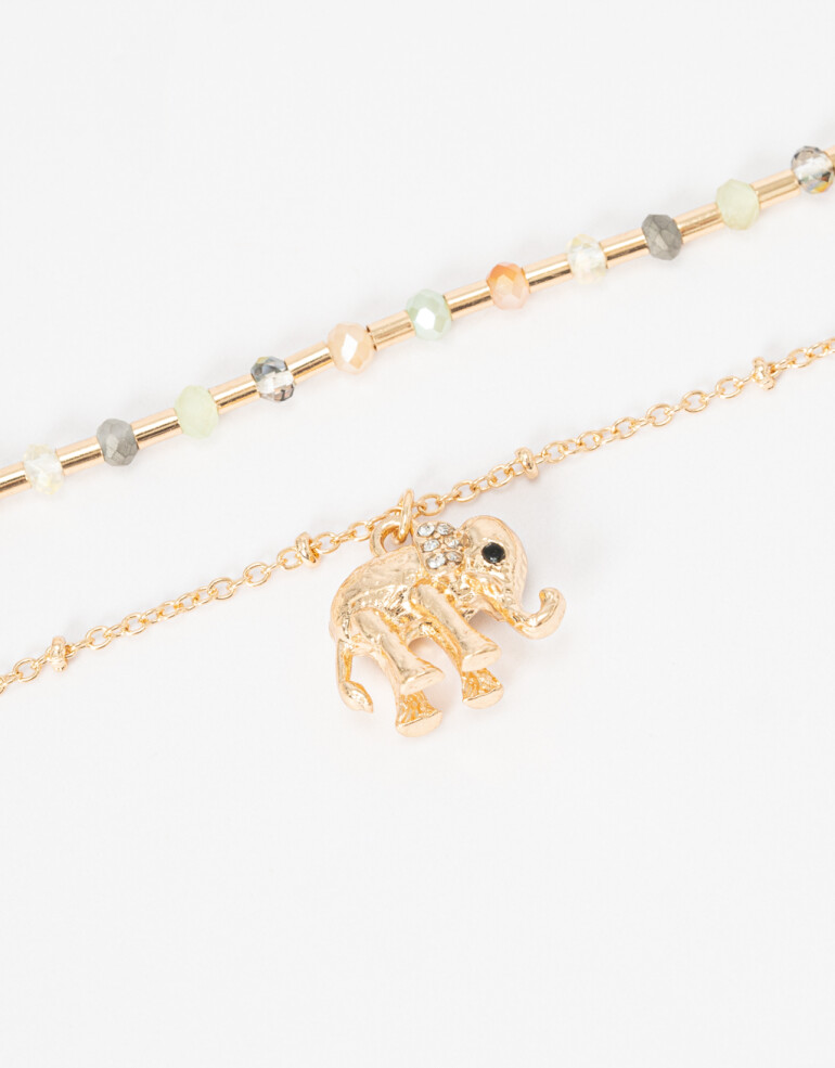 Pulseras Flexibles Lucky charm Pulsera Beads Y Elefante Lucky - Dorado