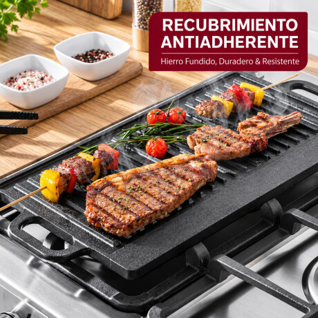 Parrilla Hierro Fundido Resistente 2En1 Reversible Con Asas Negro
