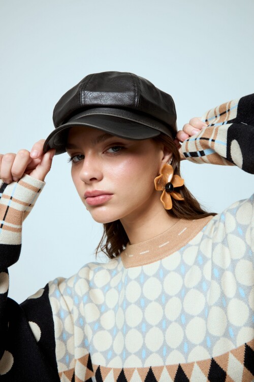 Boina cap cuero vegano negro