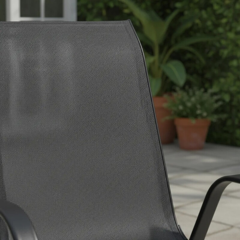 Set x4 Silla De Jardín De Metal Y Textilina Apilable con Apoyabrazos NEGRO