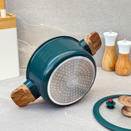 Olla Antiadherente con Tapa de Vidrio y Asas de Simil Madera 20cm - Verde Olla Antiadherente con Tapa de Vidrio y Asas de Simil Madera 20cm - Verde