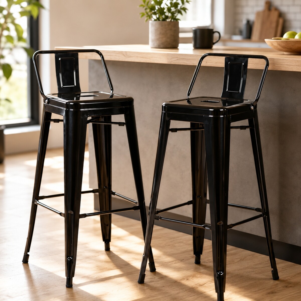 Set X2 Banqueta Tolix con respaldo - NEGRO MATE 