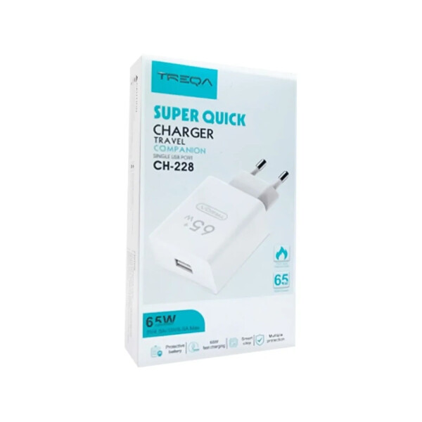 Cargador Usb Ficha Treqa 65w CARGADOR USB TREQA CARGA RAPIDA 65W 228