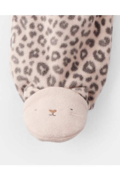 Pijama una pieza de micropolar, con pie, diseño leopardo Sin color