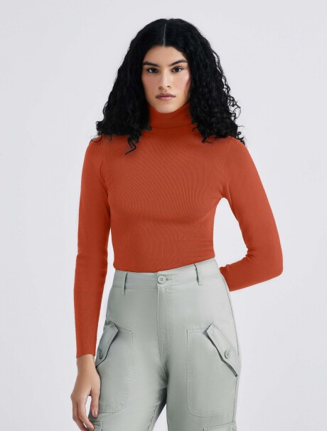 BLUSA MANGA LARGA CUELLO ALTO NARANJA