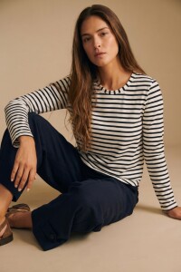 Remera Rayada Algodón Elastano Nácar