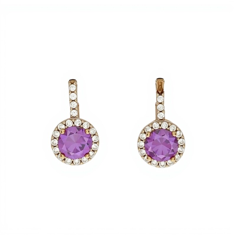 Caravanas pendiente Amatista- Oro bajo - Amatista y Zirconia - CA8068 conpiedra