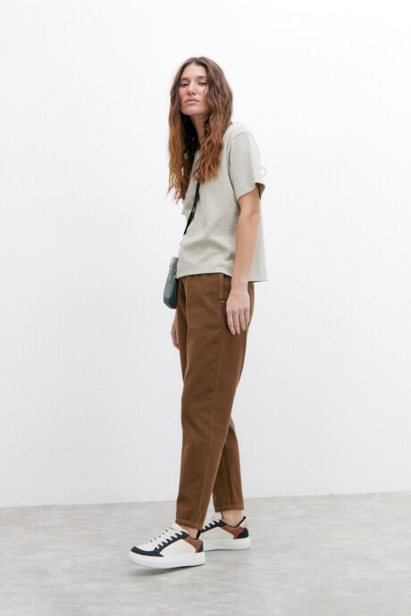 Remera escote base oversize beige melange