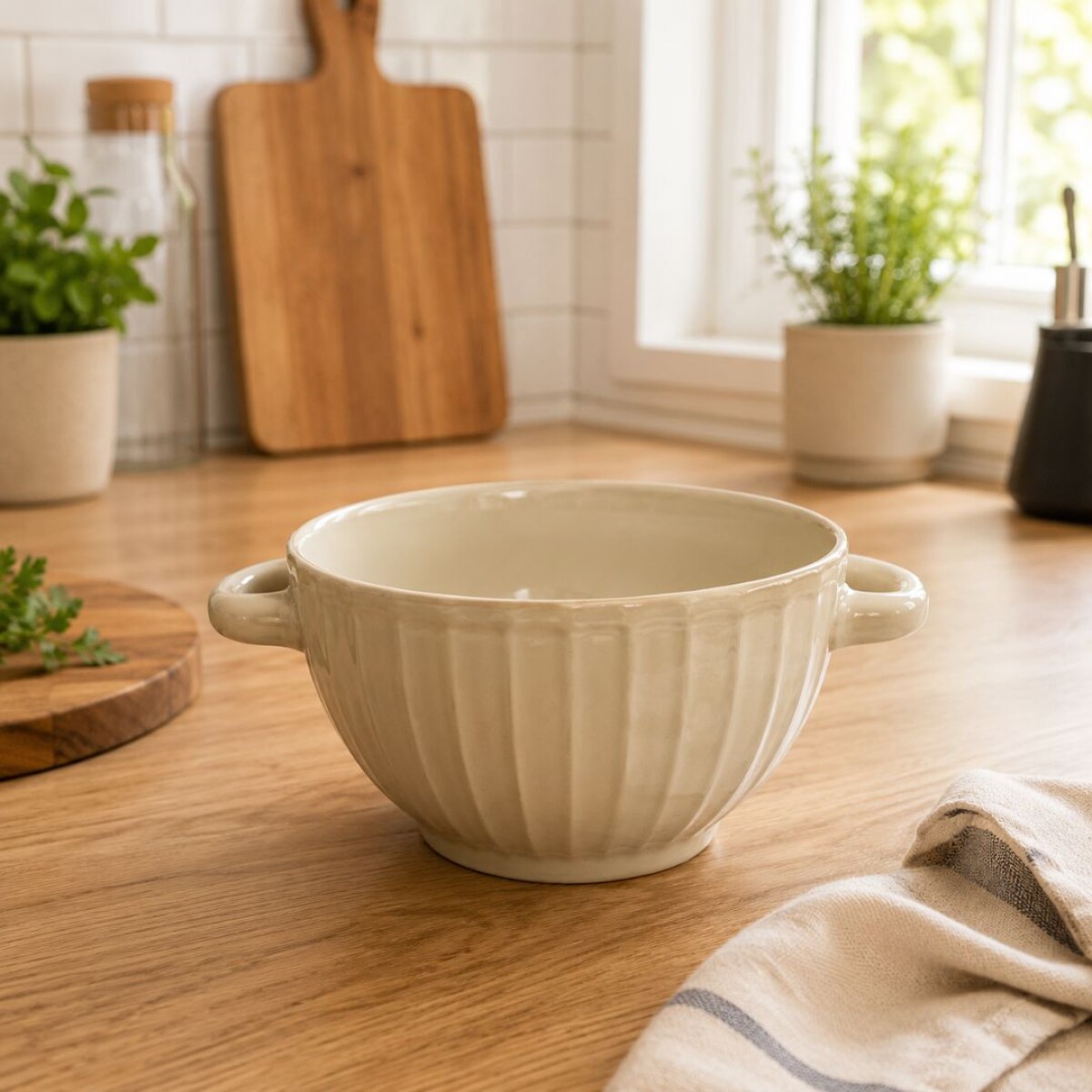 BOWL DE CERAMICA CON ASAS COLORES SURTIDOS 14cm 