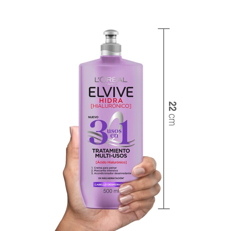 Tratamiento Multiusos 3 En 1 Elvive Hidra Hialurónico 500 Ml. Tratamiento Multiusos 3 En 1 Elvive Hidra Hialurónico 500 Ml.