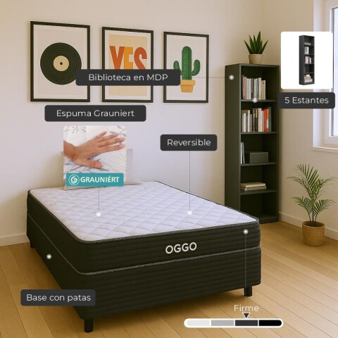 Combo de Dormitorio Sommier Super Mega de 1 Plaza y Media 1 Repisa 5 Estantes Reversible con Refuerzo Grauniert® - Cinza Combo de Dormitorio Sommier Super Mega de 1 Plaza y Media 1 Repisa 5 Estantes Reversible con Refuerzo Grauniert® - Cinza