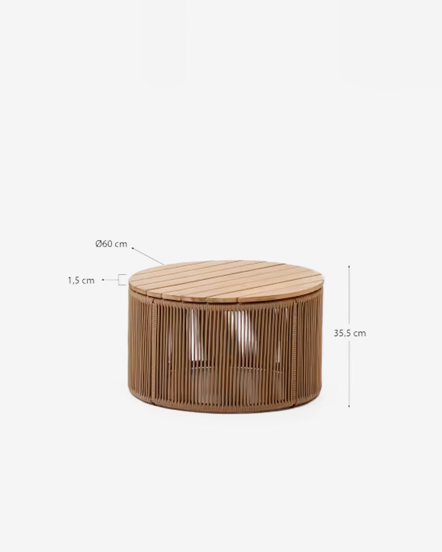 Mesa de centro Dandara de acero, cuerda beige y madera maciza de acacia Ø60 FSC 100% Mesa de centro Dandara de acero, cuerda beige y madera maciza de acacia Ø60 FSC 100%