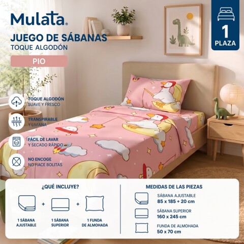 Juego De Sabanas 1 Plaza Toque Algodón Sommier Infantil - Pio Juego De Sabanas 1 Plaza Toque Algodón Sommier Infantil - Pio
