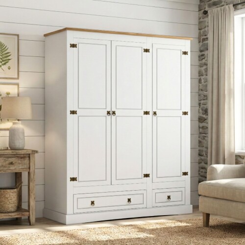 Ropero 3 Puertas 2 Cajones Madera - Linea Mexicana Blanco