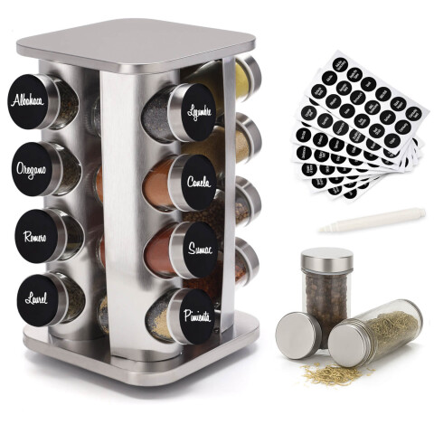 Especiero Giratorio 16 Frascos Vidrio Para Condimentos Cocina Acero Inoxidable Imback Especiero Giratorio 16 Frascos Vidrio Para Condimentos Cocina Acero Inoxidable Imback