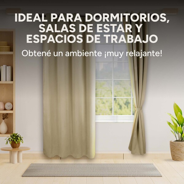 Cortina Blackout 100% Engomada Termica Set 2 Paños Tipo Lino Variante Color Beige