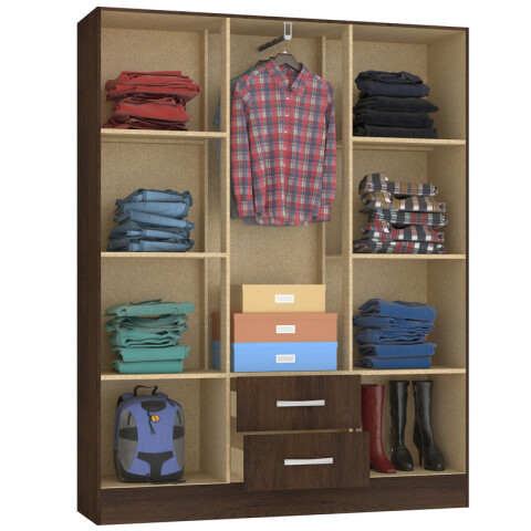 Combo Ropero 6 Puertas Con Perchero Y Cajonera 4 Cajones - Rustico Combo Ropero 6 Puertas Con Perchero Y Cajonera 4 Cajones - Rustico