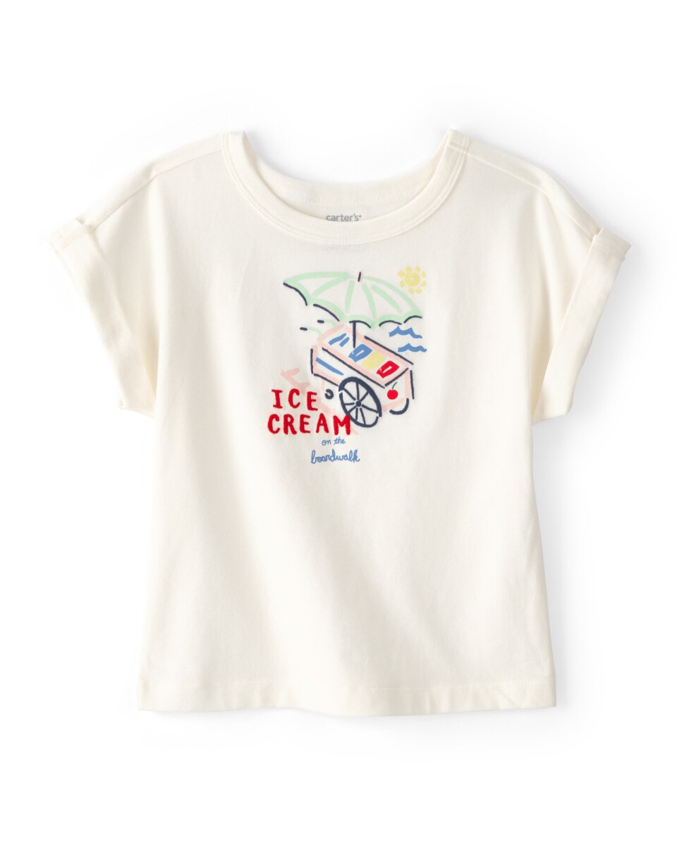 Remera de algodón, manga corta, color crema, estampa helado 
