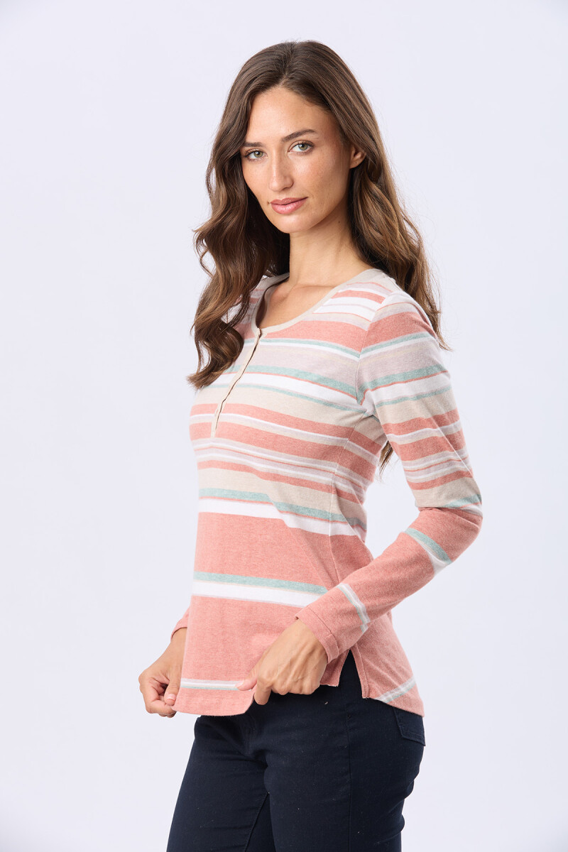 REMERA RAYADA DE ALGODÓN - Rosado 