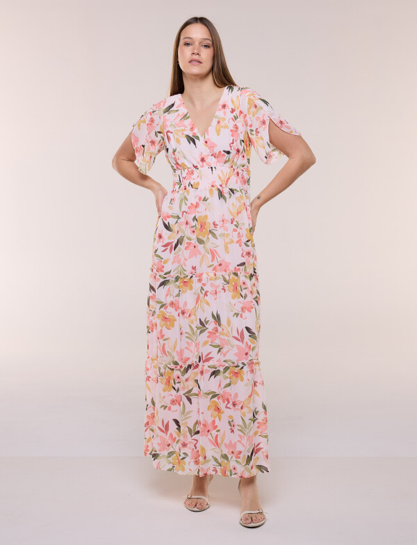Vestido Maxi Estampado Floral Con Escote Cruzado ROSA/MULTI