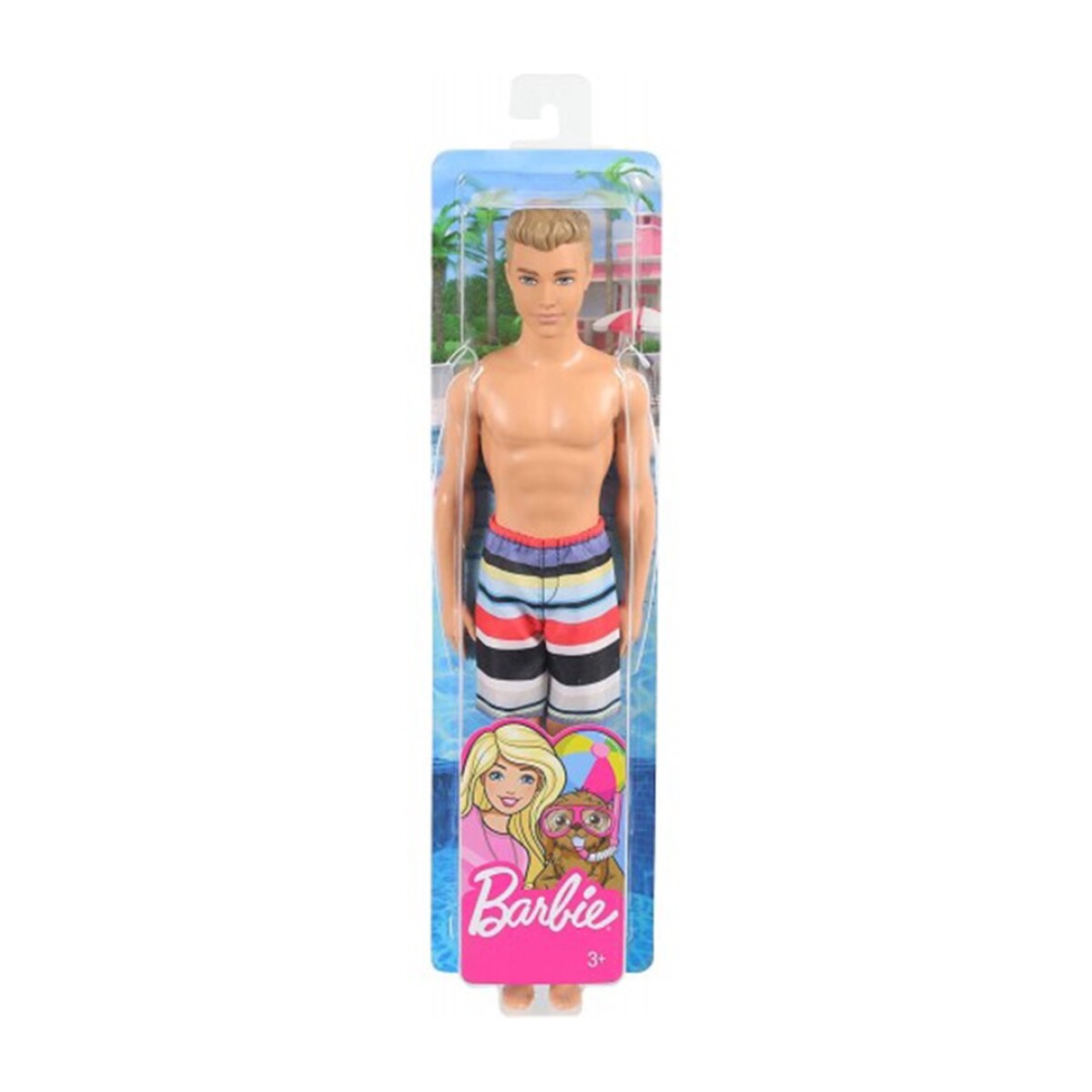 Muñeco Ken Barbie Playa con Traje de Baño Short Castaño - 001 