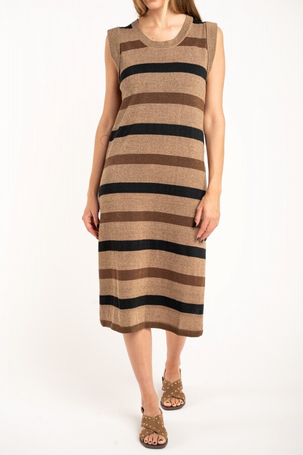 Vestido Rayado Lurex Camel