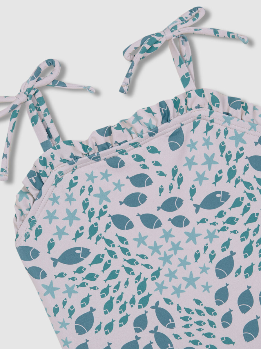 Bañador De Estampado Ramas Floral Blanco