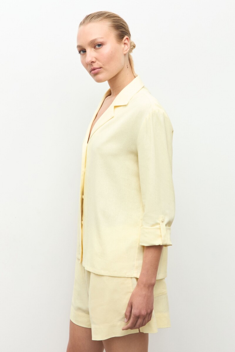Camisa lino cuello solapa amarillo claro