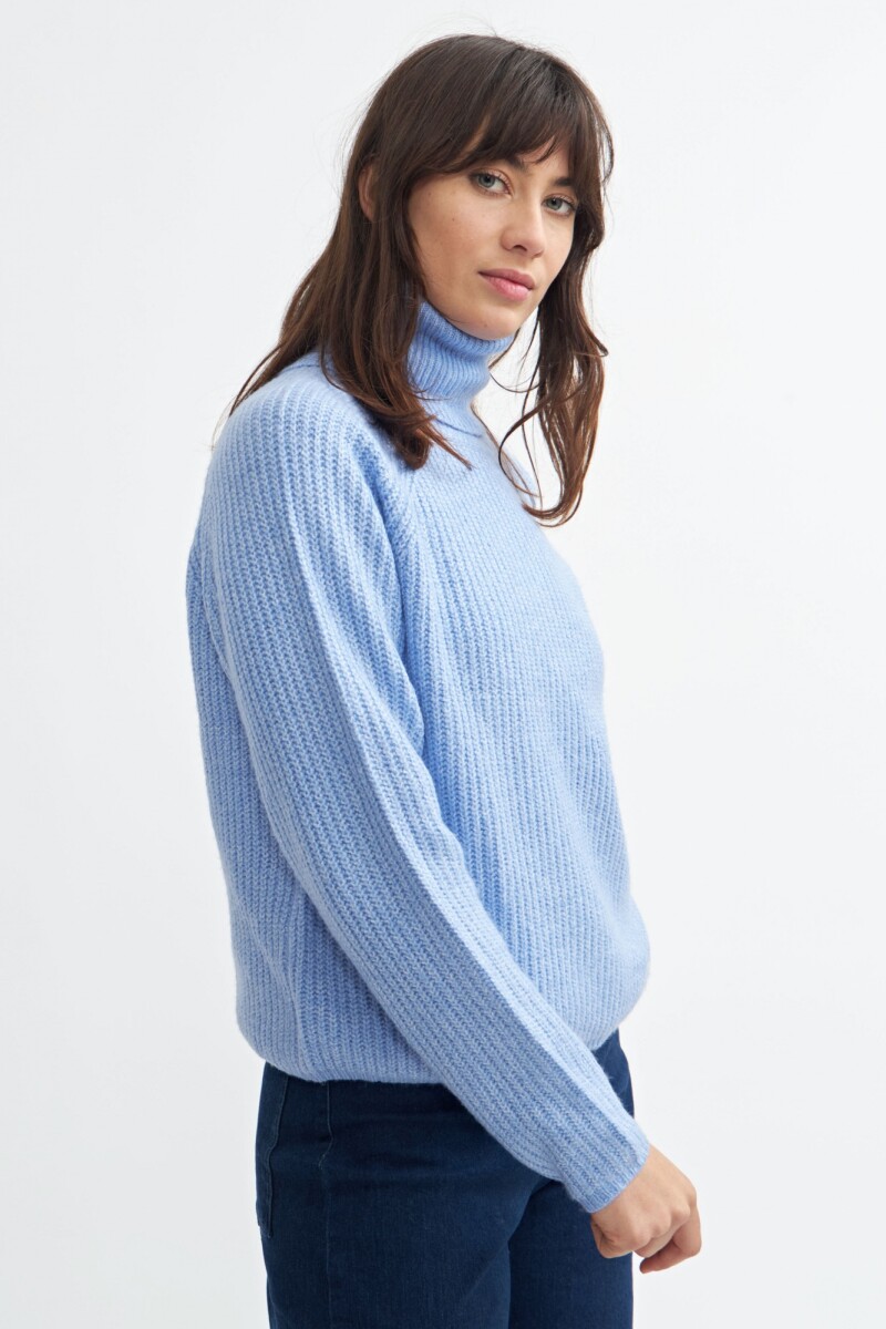 Sweater cuello rompeviento - Mujer CELESTE