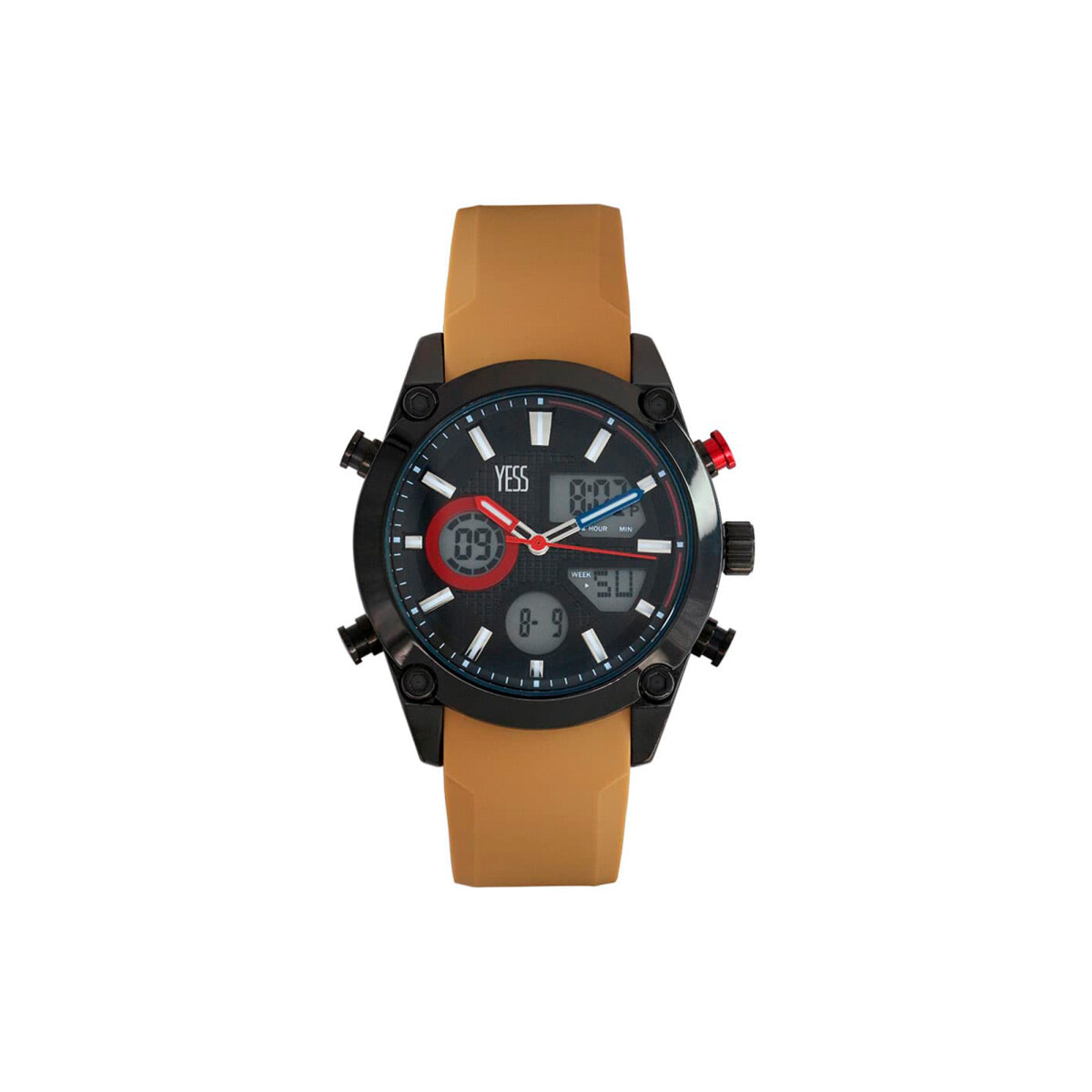 Reloj Yess Silicona Camel Dual Esfera Hombre - Dorado 