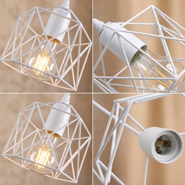 Lampara De Techo Colgante De 3 Luces Jaula Metal Moderna IMBACK Color Blanco Lampara De Techo Colgante De 3 Luces Jaula Metal Moderna IMBACK Color Blanco