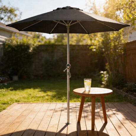 Sombrilla Jardín 2,10m Con Manivela Exterior Resistente Negro