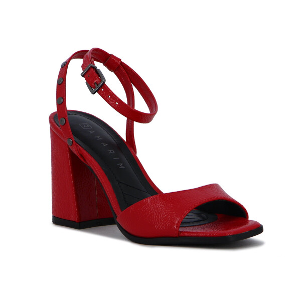 Ramarim Sandalia Con Pulsera Taco Cuadrado Forrado Rojo