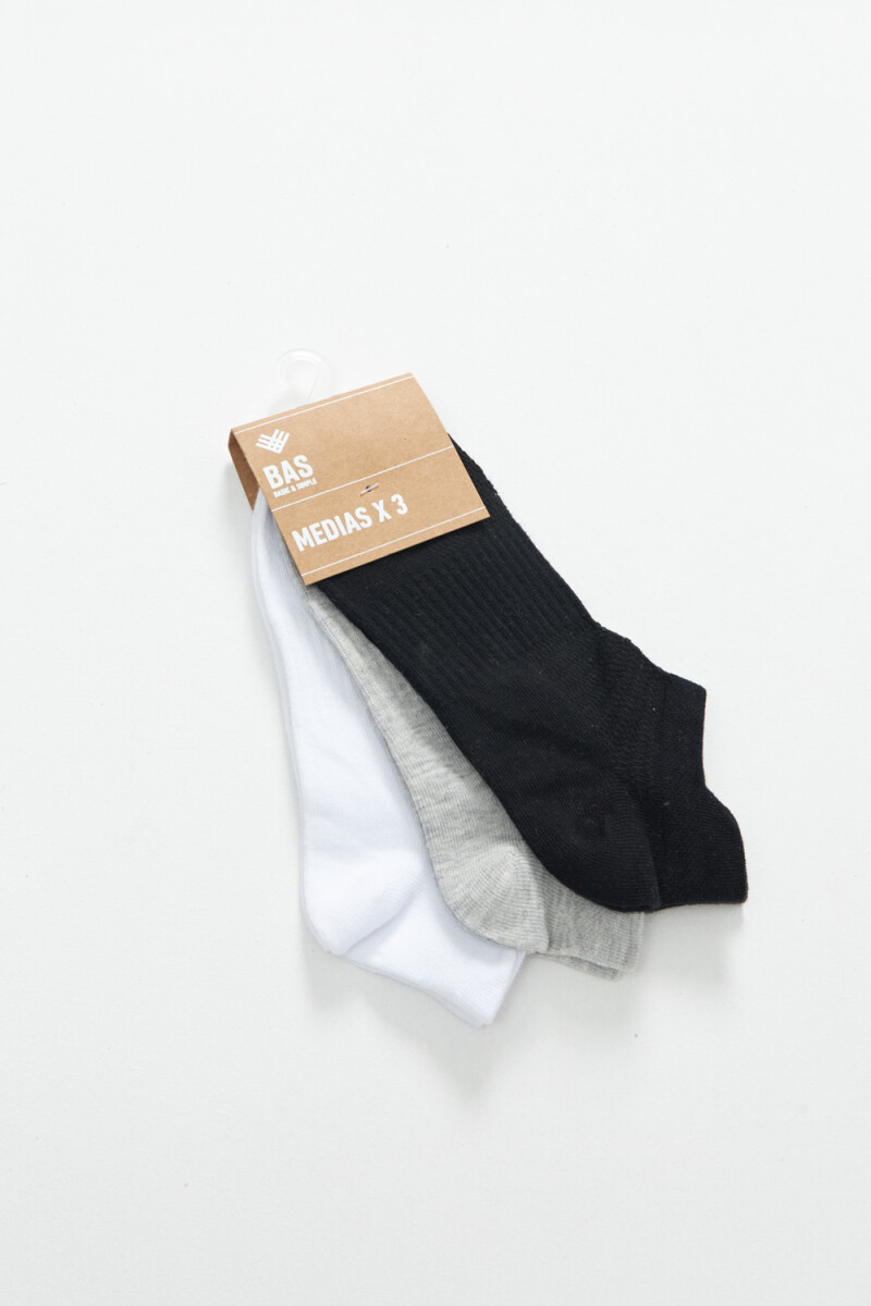 Pack x3 media fitness Gris Blanco Y Negro