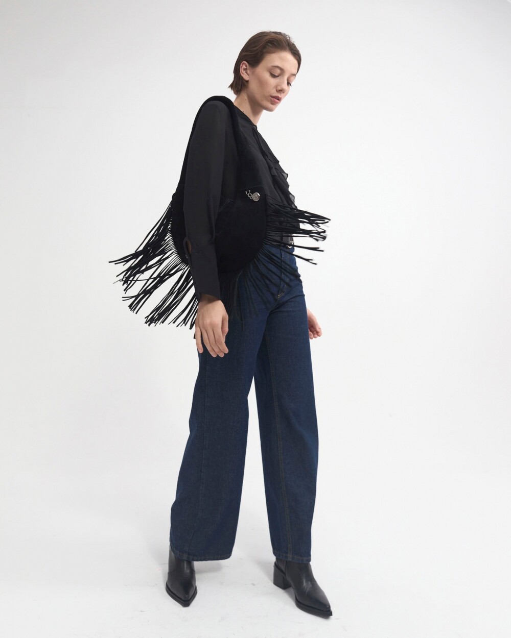 Bolso Amazonia En Cuero Gamuza Negro