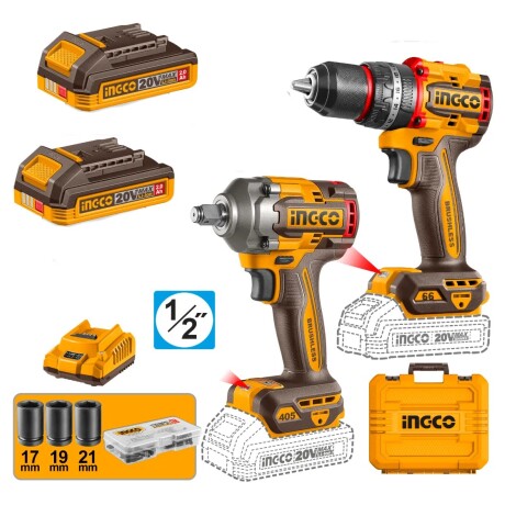 KIT COMBO A BATERIA 20V TALADRO ATORN. C/PERCUTOR 13MM 66NM + LLAVE DE IMPACTO 405NM 1/2 + 2 BAT 2.0 N/a