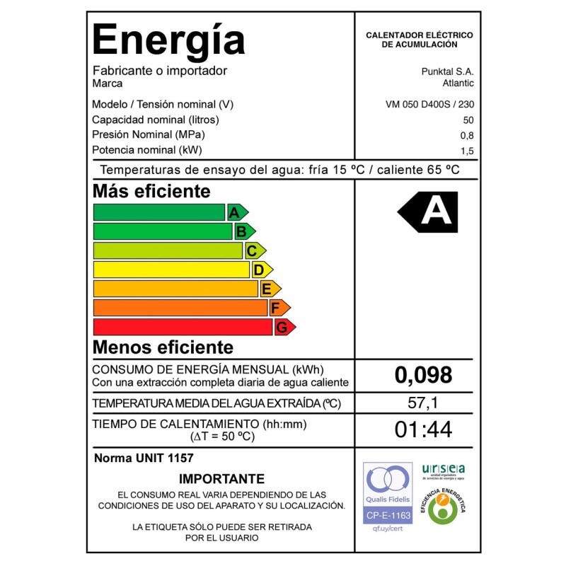Calefón Termotanque Atlantic 50l Eficiencia A Blanco Calefón Termotanque Atlantic 50l Eficiencia A Blanco