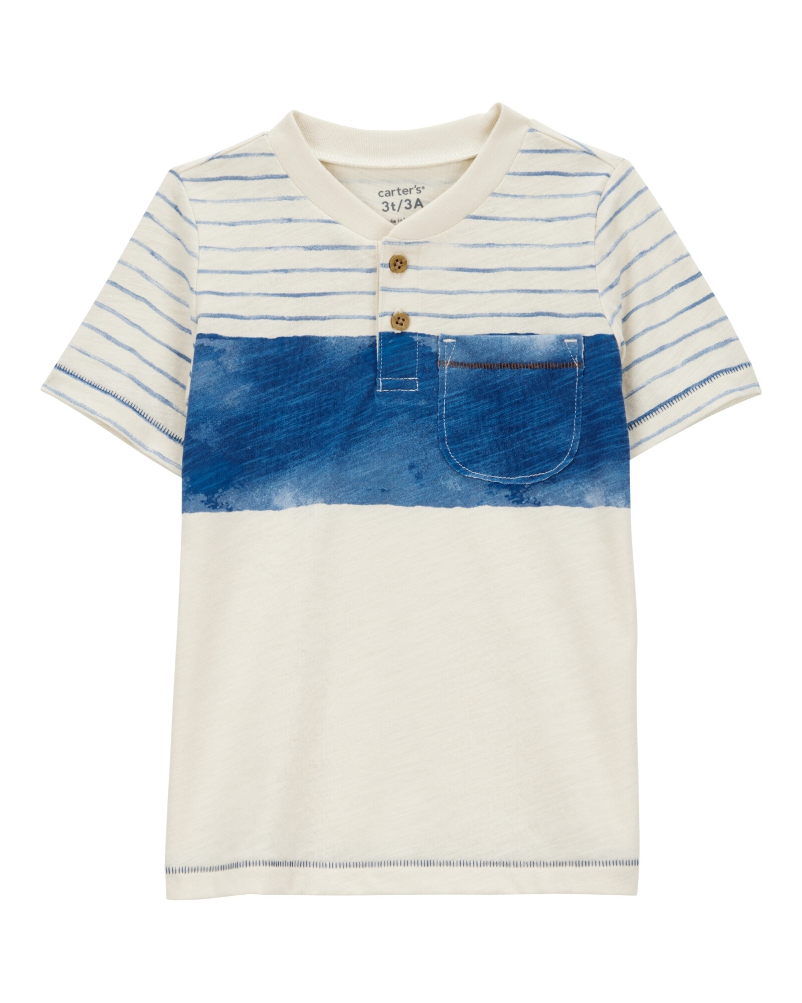 Remera henley de algodón, manga corta, diseño colorblock Sin color
