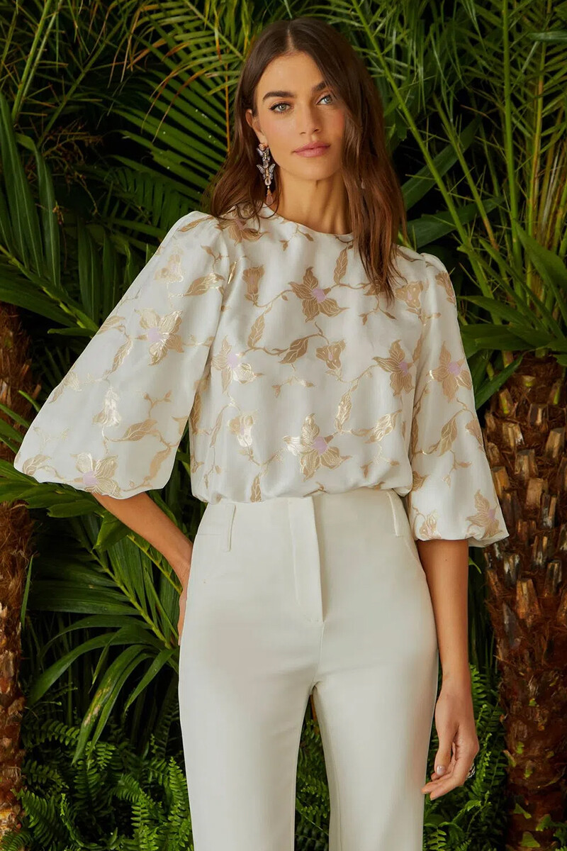 Blusa Floral Gold - Off White 