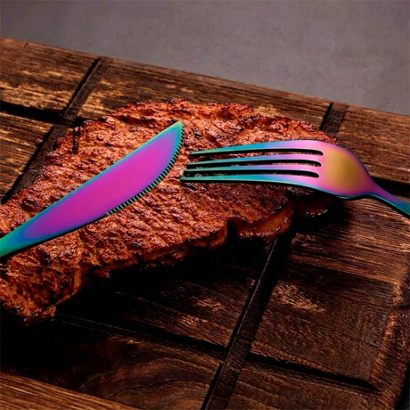 Juego Set De Cubiertos 24p Acero Inoxidable Cocina Multicolor