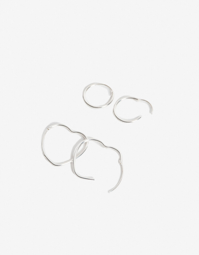 Aros Argollas Set Metal Set De Aros Argolla Plata 925 - Plateado