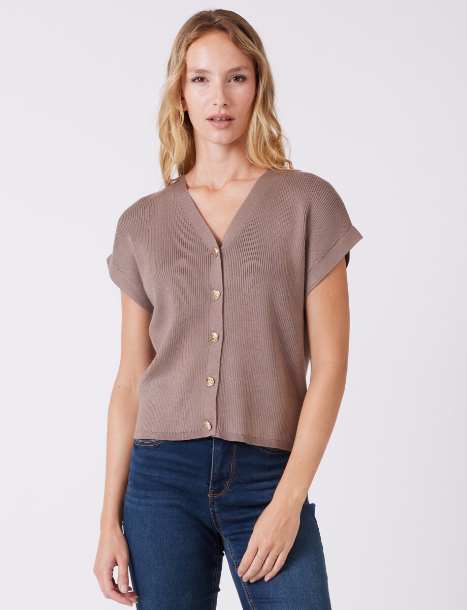 Cardigan Escote En V - Tostado 