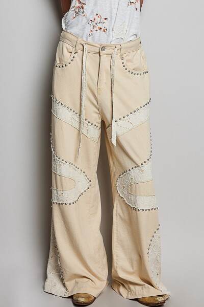 PANTALON CON ENCAJE Natural