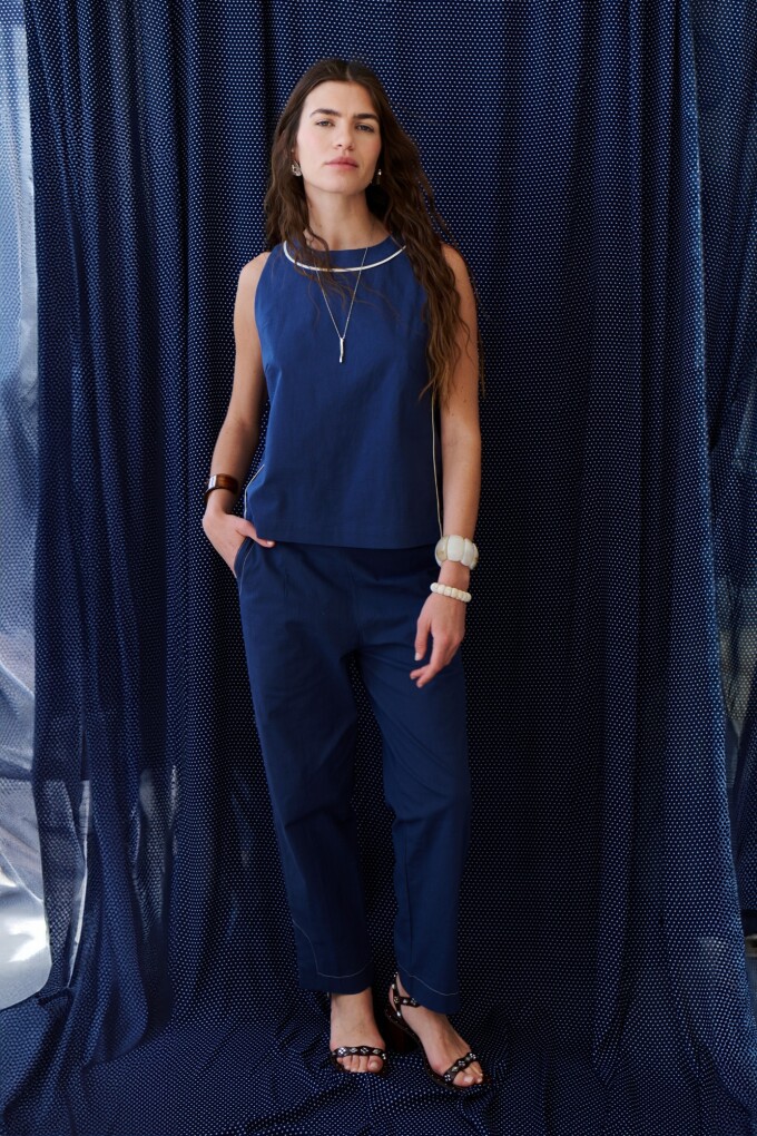 PANTALON LINO STRECH AZUL