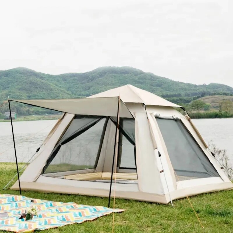 Carpa con Avance Liviana Impermeable Ventilada Capacidad 2 a 3 personas Beige