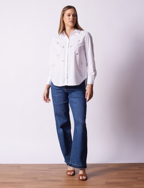 Camisa Aplique Brillo BLANCO