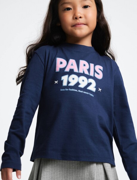 BLUSA DE MANGA LARGA CON ESTAMPADO AZUL