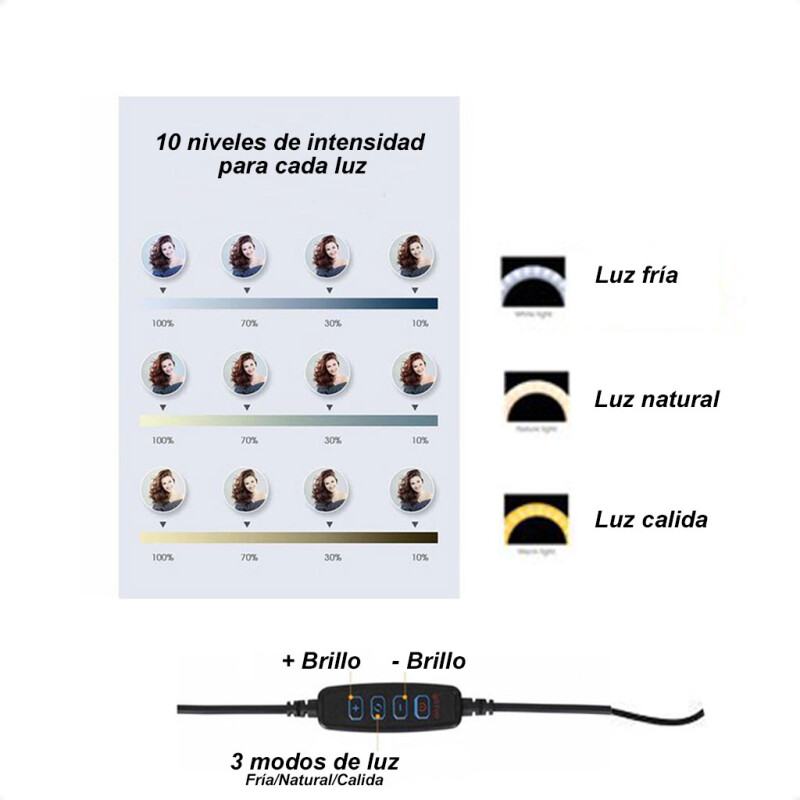 Aro de Luz Led de Selfie Para Mesa y Doble Soporte de Teléfono Aro de Luz Led de Selfie Para Mesa y Doble Soporte de Teléfono