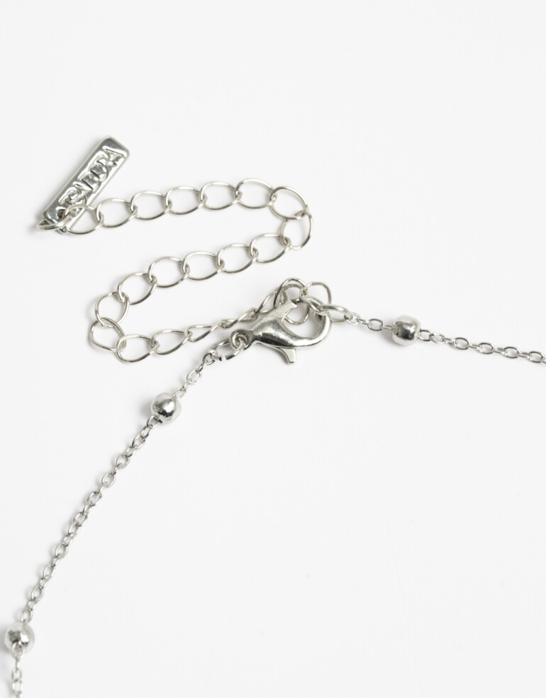 Collares Cortos Metal Collar Corto Beads Flores - Plateado Rodio